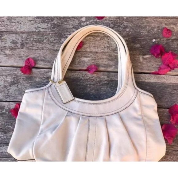 Coach Ergo Ivory Pleated Top Plaid Lining Leather Tote - Picture 6 of 6